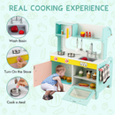 INFANS 2 in 1 Kids Play Kitchen and Restaurant, Double Sided Toddler Wooden Pretend Cooking Set with Stove Sink Microwave Storage Cabinet INFANS