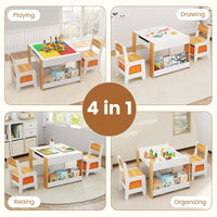 INFANS Kids Table and Chair Set, 4 in 1 Building Block Wooden Activity Desk with Reversible Tabletop for Toddlers