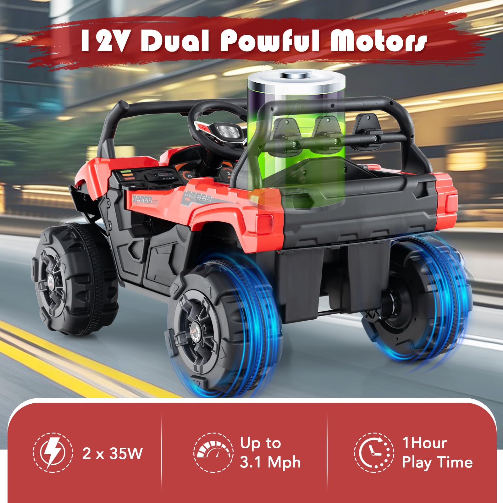 INFANS 12V Ride on Car UTV, Battery Powered Off-Road Kids Electric Vehicles with Remote Control, Music, Horn, MP3, Lights