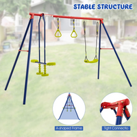 OLAKIDS 440lbs Swing Set, Outdoor 3 in 1 A-Frame Heavy Duty Metal Stand for Kids and Adults, Backyard Playground Activity Playset with Swing Seat, Glider, Trapeze Rings for Toddlers INFANS