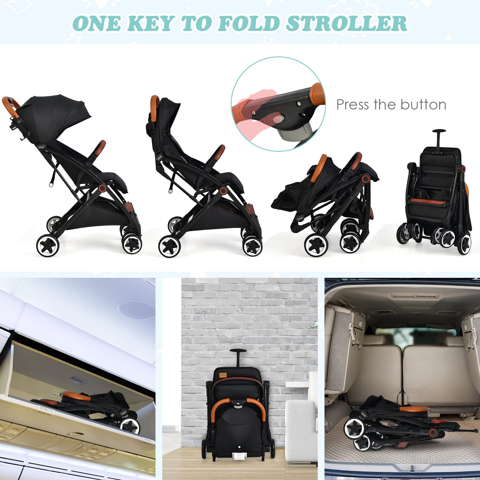 INFANS Lightweight Baby Stroller for 0-36 Month, Compact Stroller with One-Hand Fold, Travel Stroller for Airplane