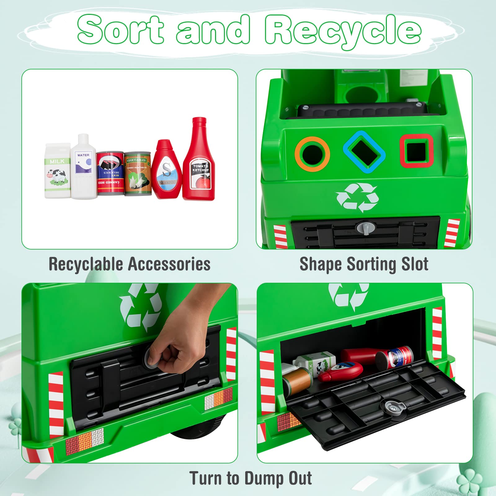 INFANS Ride on Car, 6V Recycling Garbage Truck Electric Vehicle with Music, Horn, Warning Lights