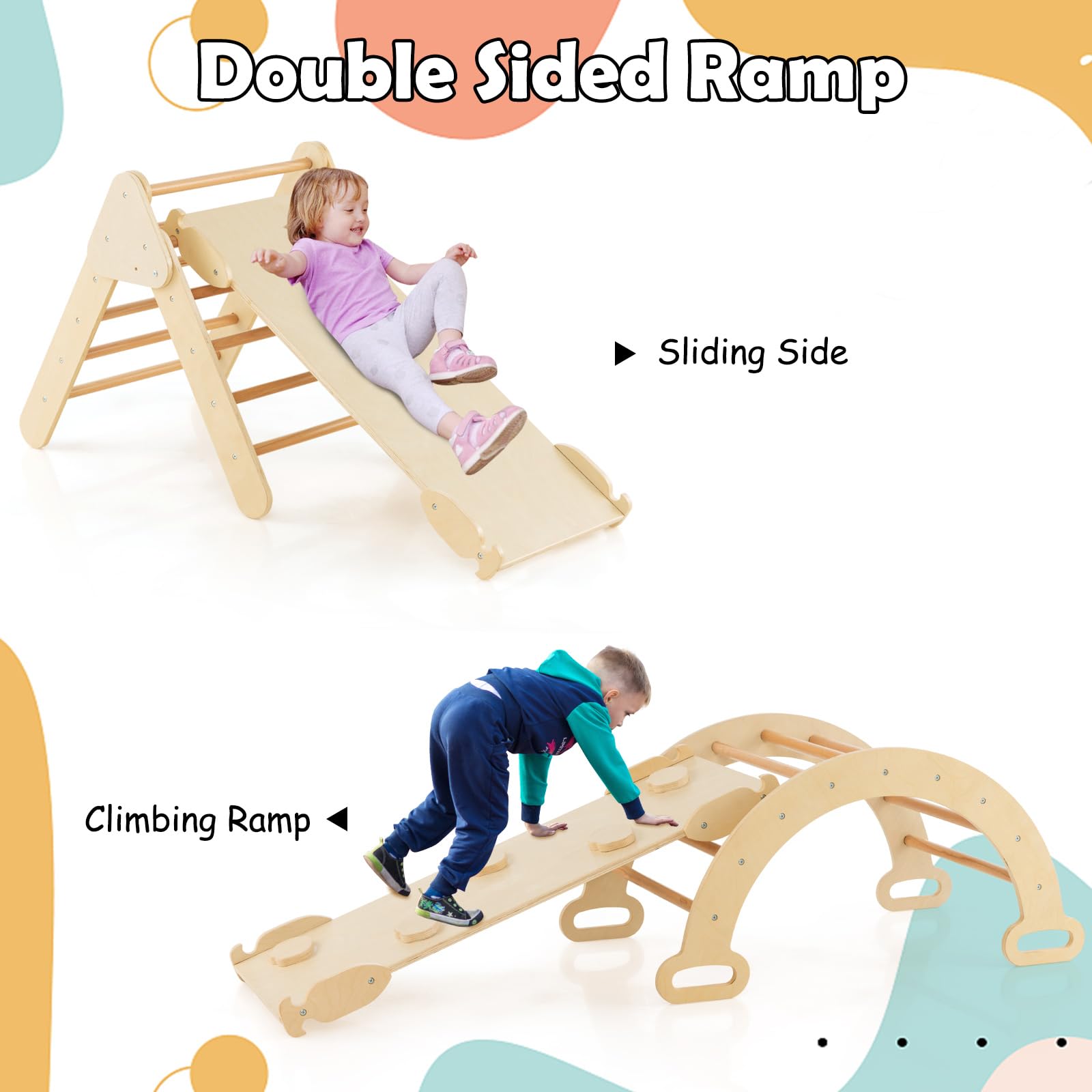 INFANS Climbing Toys for Toddlers, 5 in 1 Kids Wooden Montessori Triangle Set Climber Toy, Indoor Climb Activity