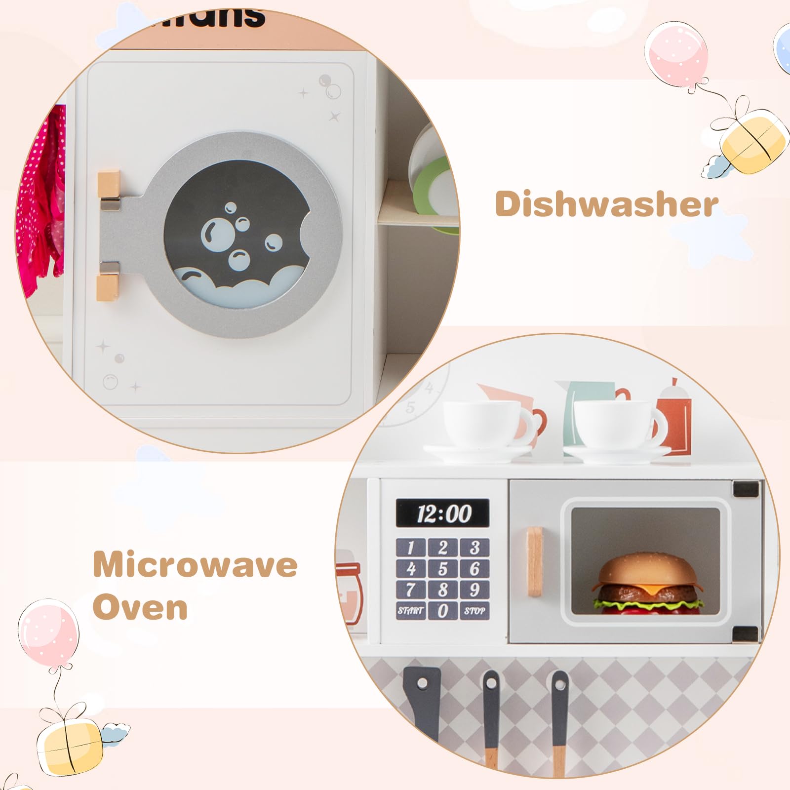 INFANS Kids Kitchen Playset, Toddler Wooden Kitchen Pretend Cooking Toy Set with Coffee Maker