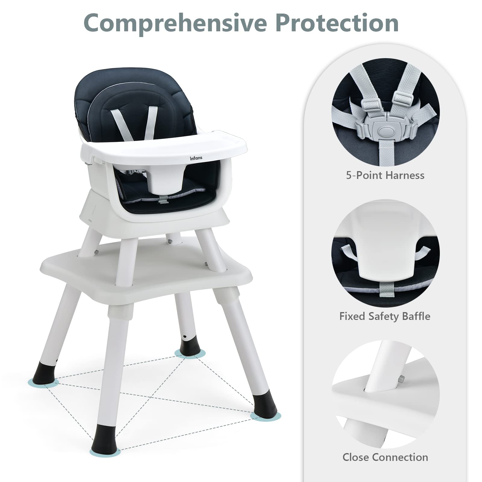 INFANS 8 in 1 Baby High Chair, Convertible Highchair for Babies and Toddlers, Infant Dining Booster Seat, Kids Stool Table Chair Set