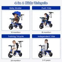 INFANS Kids Tricycle, 4 in 1 Stroll Trike with Adjustable Push Handle, Suitable for 10 Months to 5 Years