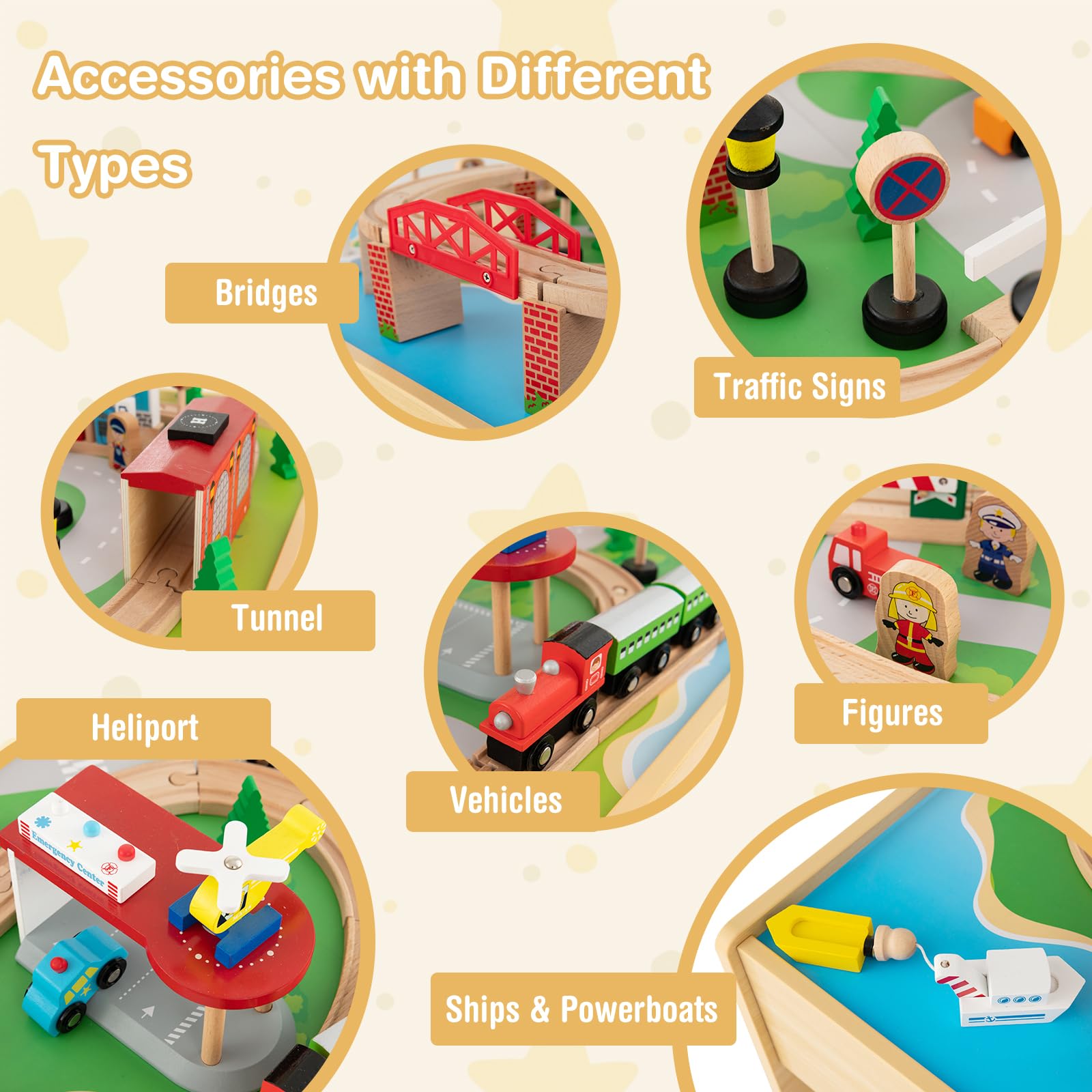 80 Pieces Wooden Kids Activity Toy Table Playset with Reversible Detachable Tabletop