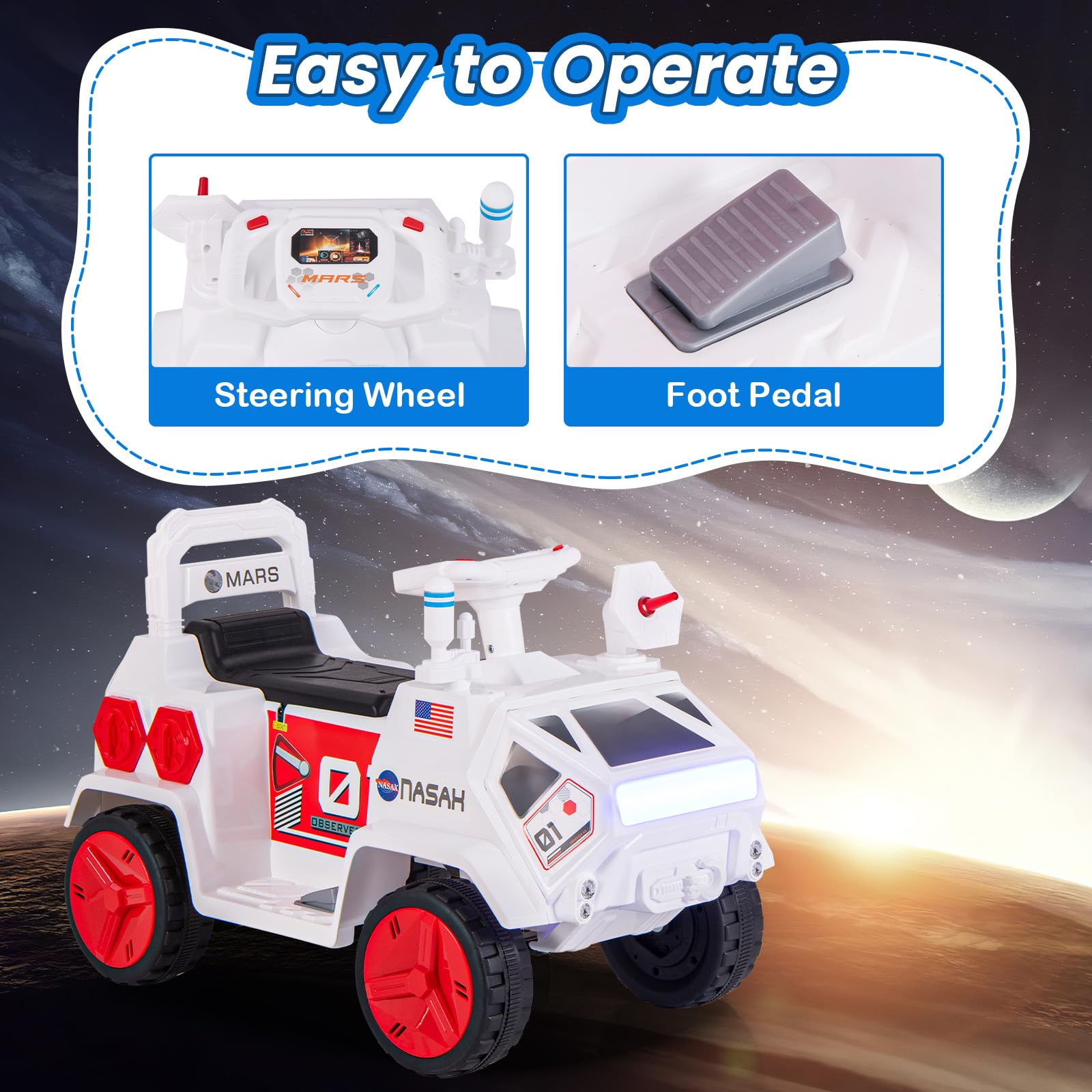 INFANS Ride on Car, 6V Electric Toy for Kids with Radar, Rocket, MP3, USB, Horn, 4-Wheeler Battery Powered Quad Gift for Toddlers