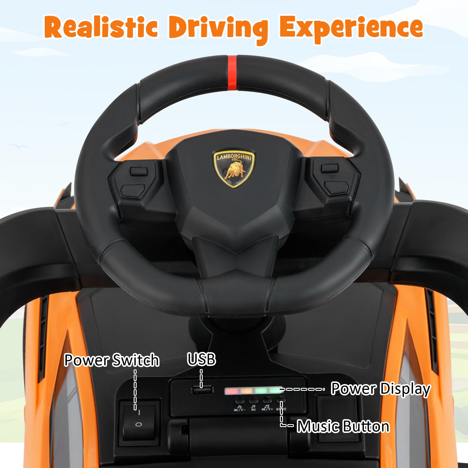 INFANS 3 in 1 Ride on Push Car, Licensed Lamborghini Baby Stroller Sliding Walking Car with Push Handle