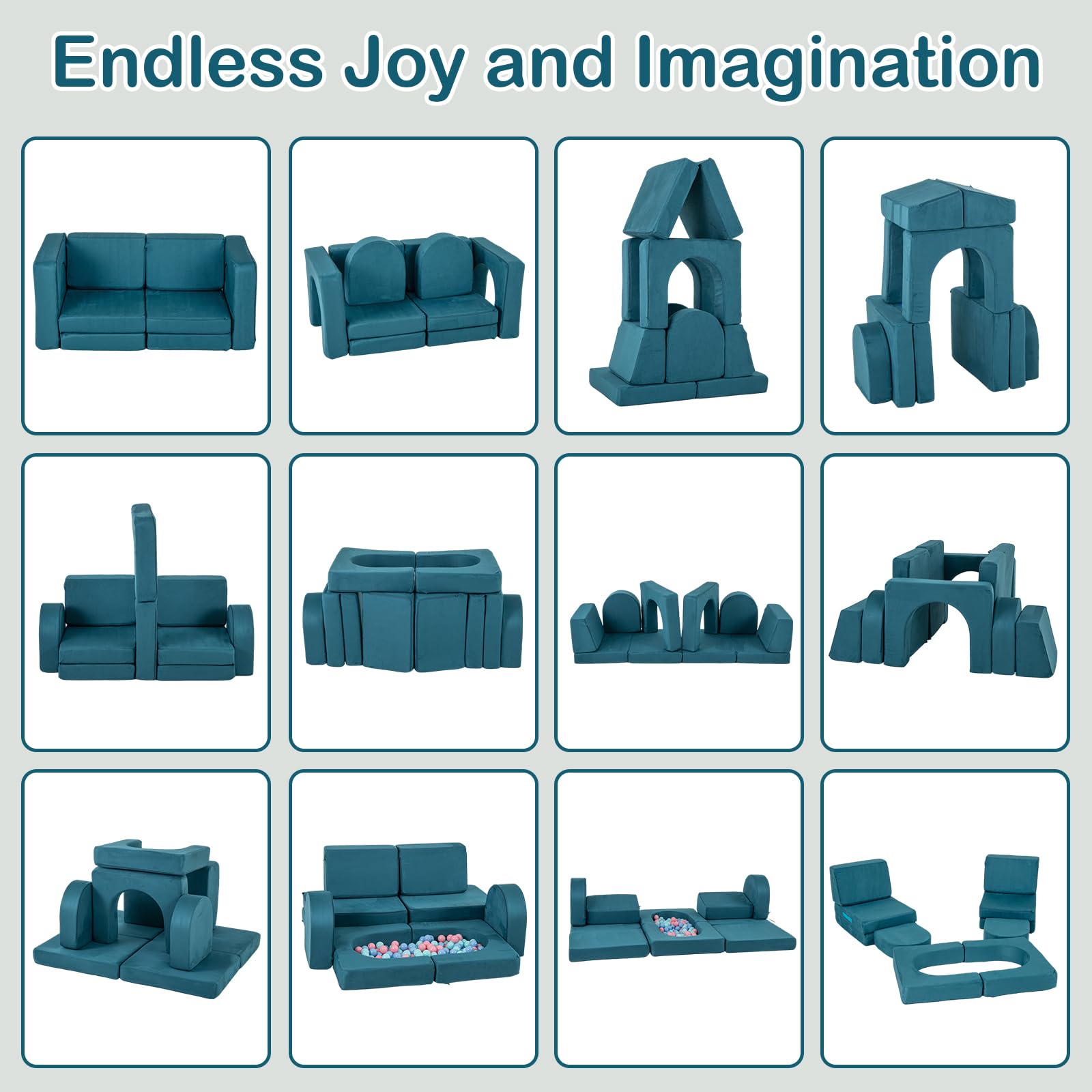 INFANS Modular Kids Play Couch, 8 PCS Toddler Creative Sectional Fort Building Sofa