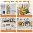 INFANS Kids Kitchen Playset with Lights, Toddler Wooden Pretend Cooking Set with Coffee Maker