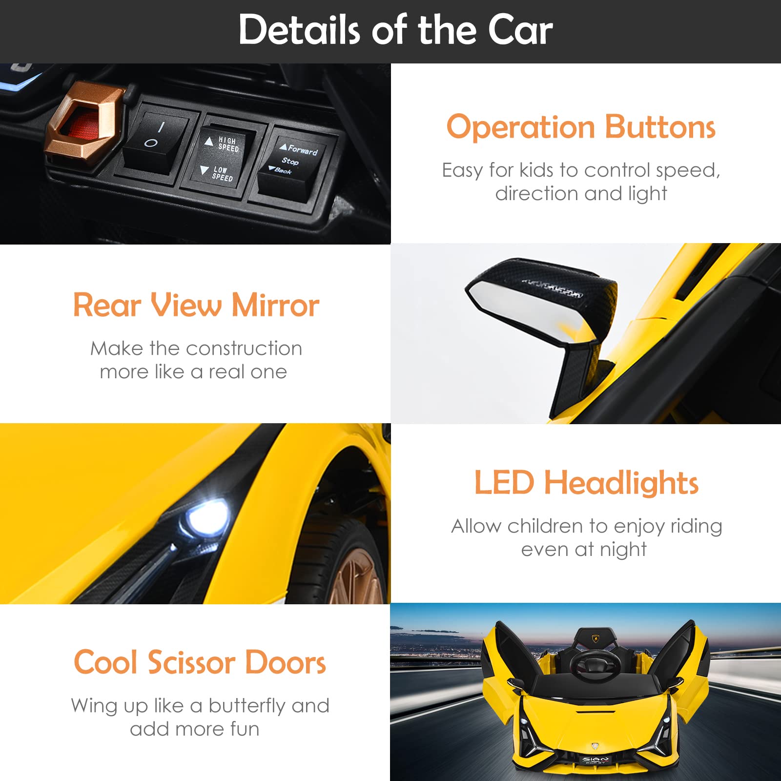 INFANS 12V Licensed Lamborghini Sian Kids Ride on Car with Parent Remote Control, Electric Toy Roadster Carbon Fiber Textured