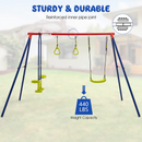 OLAKIDS 440lbs Swing Set, Outdoor 3 in 1 A-Frame Heavy Duty Metal Stand for Kids and Adults, Backyard Playground Activity Playset with Swing Seat, Glider, Trapeze Rings for Toddlers INFANS