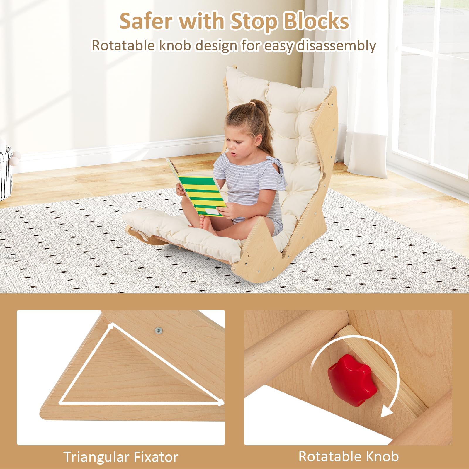 INFANS Wooden Arch Climber Rocker with Soft Cushion, 6 in 1 Montessori Climbing Toys for Toddlers, Gym Playset Gift for Kids