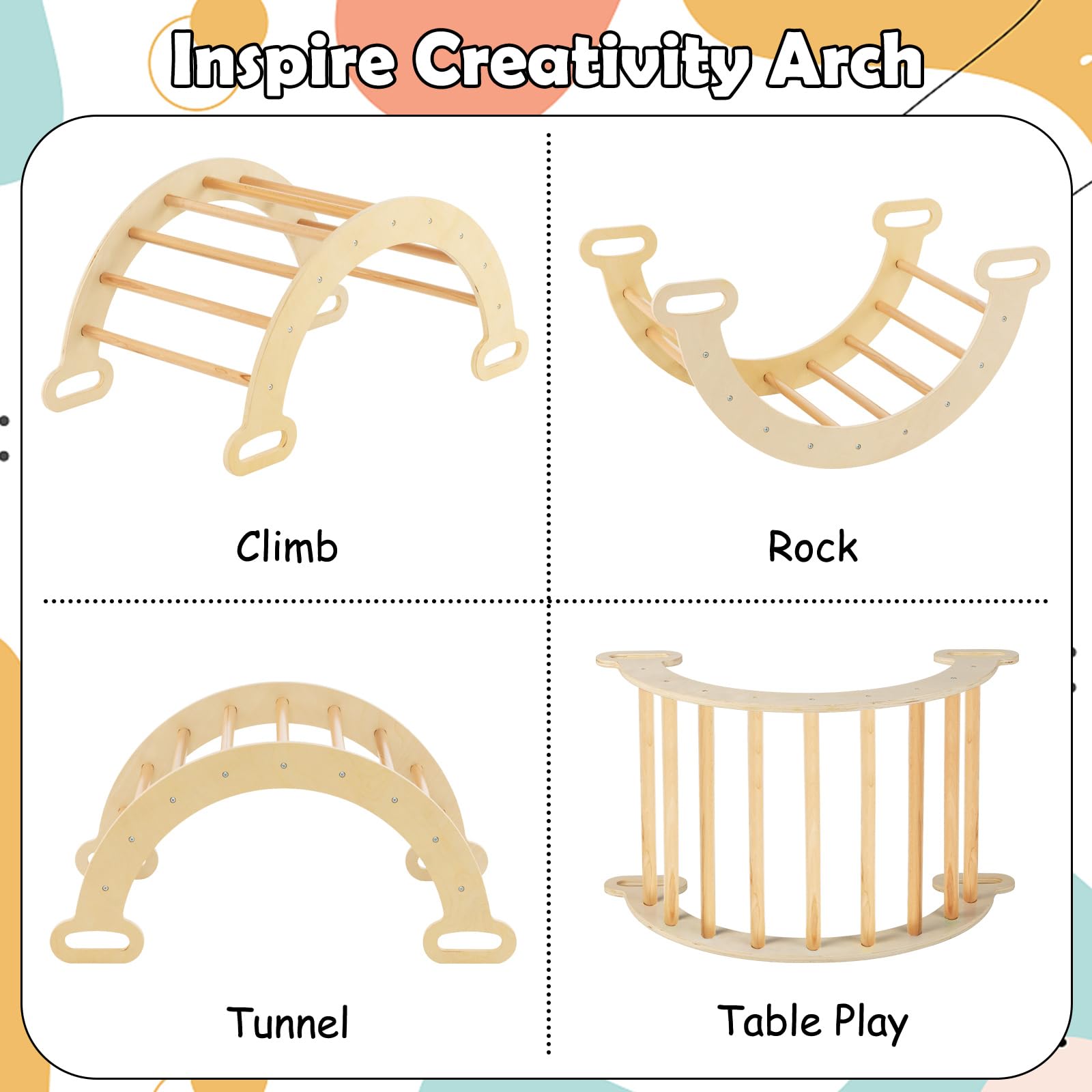 INFANS Climbing Toys for Toddlers, 5 in 1 Kids Wooden Montessori Triangle Set Climber Toy, Indoor Climb Activity