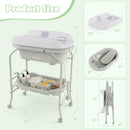 INFANS 2 in 1 Baby Changing Table with Bath Tub Unit, Folding Diaper Dresser Station with Wheels Waterproof Pad