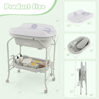 INFANS 2 in 1 Baby Changing Table with Bath Tub Unit, Folding Diaper Dresser Station with Wheels Waterproof Pad