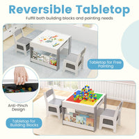 INFANS Kids Table and Chair Set, 4 in 1 Building Block Wooden Activity Desk with Reversible Tabletop for Toddlers