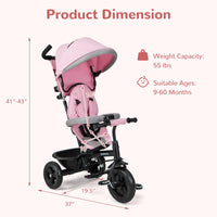 INFANS Kids Tricycle, 6 in 1 Baby Trike Toddler Bike with Reversible Seat, Adjustable Push Handle, Removable Canopy