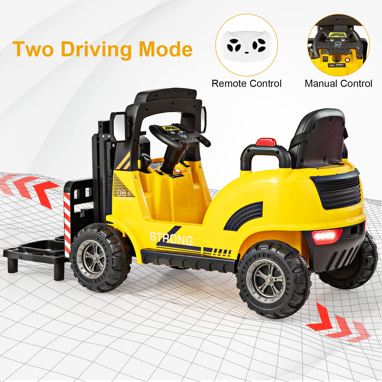INFANS Ride on Forklift, 12V Kids Electric Vehicle Construction Truck with Liftable Fork and Pallet, Toddlers Battery Powered Car