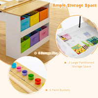 INFANS 3 in 1 Kids Art Table and Chair Set, Toddler Craft Play Wood Activity Desk with 2 Chairs Storage Canvas Bins