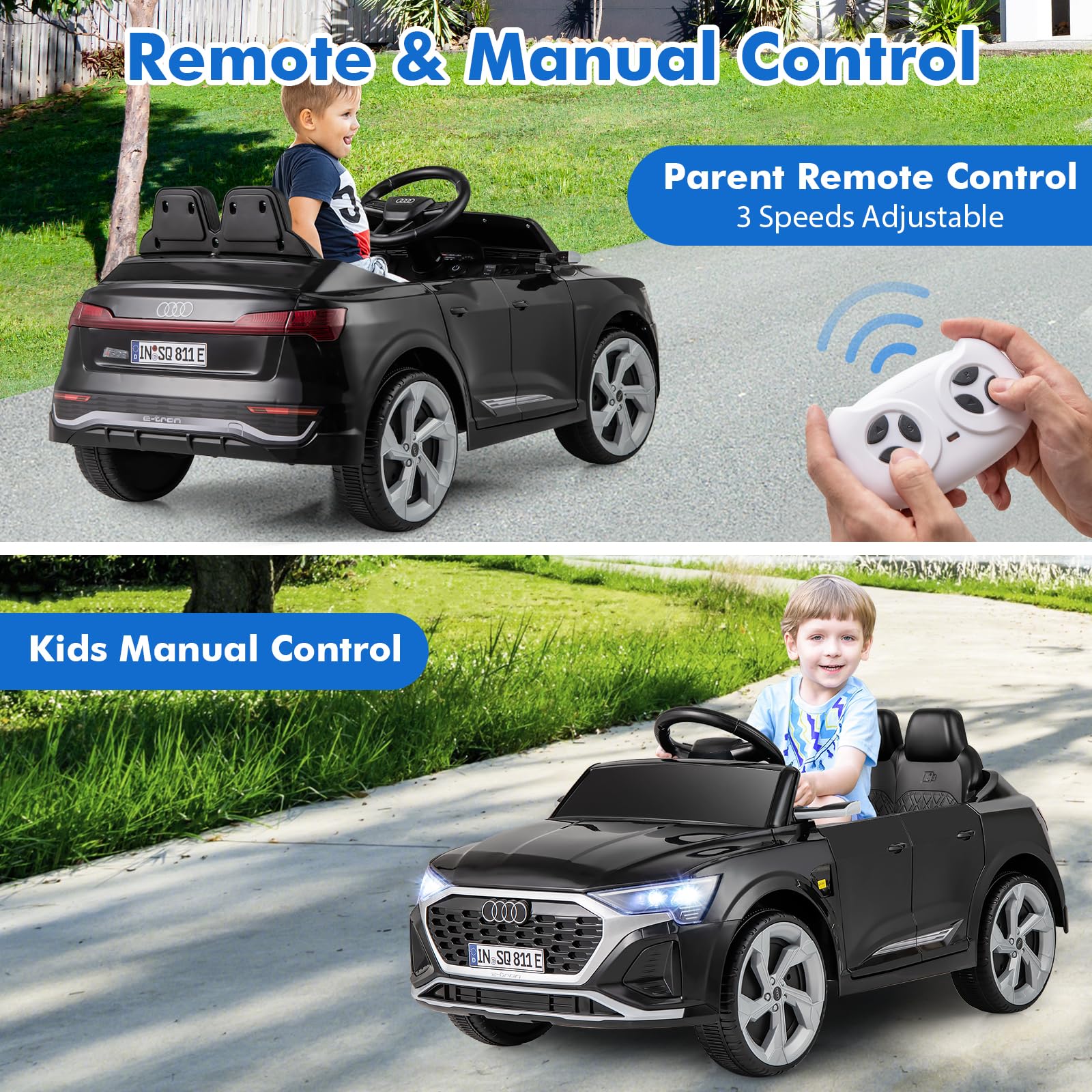 INFANS Licensed Audi SQ8 Ride on Car, Battery Powered Electric Vehicle for with Remote Control, Adjustable Music, LED Lights