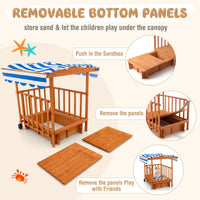 INFANS Children Playset Sandpit, 3 in 1 Kids Sandbox, Wooden Cedar Cabana Sandbox Playhouse for Outdoor Beach Backyard