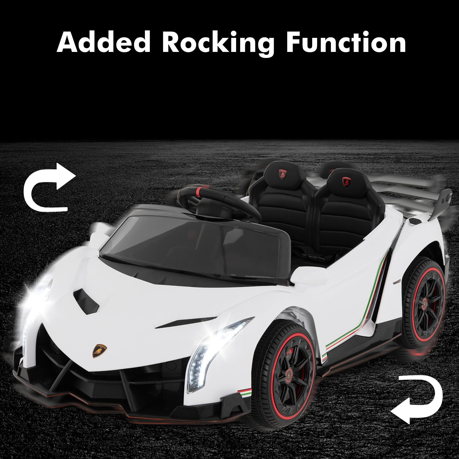 INFANS 2 Seater Kids Ride on Car, 12V 4WD Licensed Lamborghini Veneno Powered Electric Vehicle with Rocking Mode, Remote Control