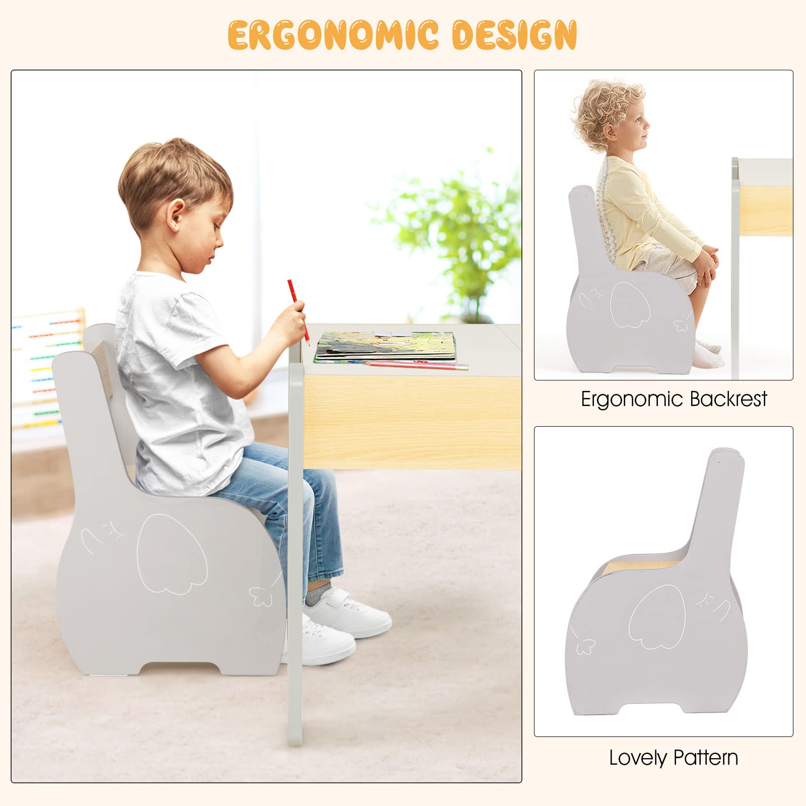 INFANS 3 in 1 Kids Table and Chair Set, Wood Multi Activity Table with Removable Tabletop, Detachable Blackboard