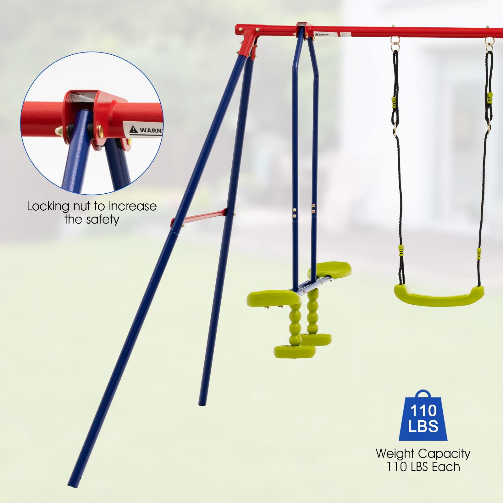Outdoor A Frame Heavy Duty Metal Swing Stand with Monkey Bar for Kids