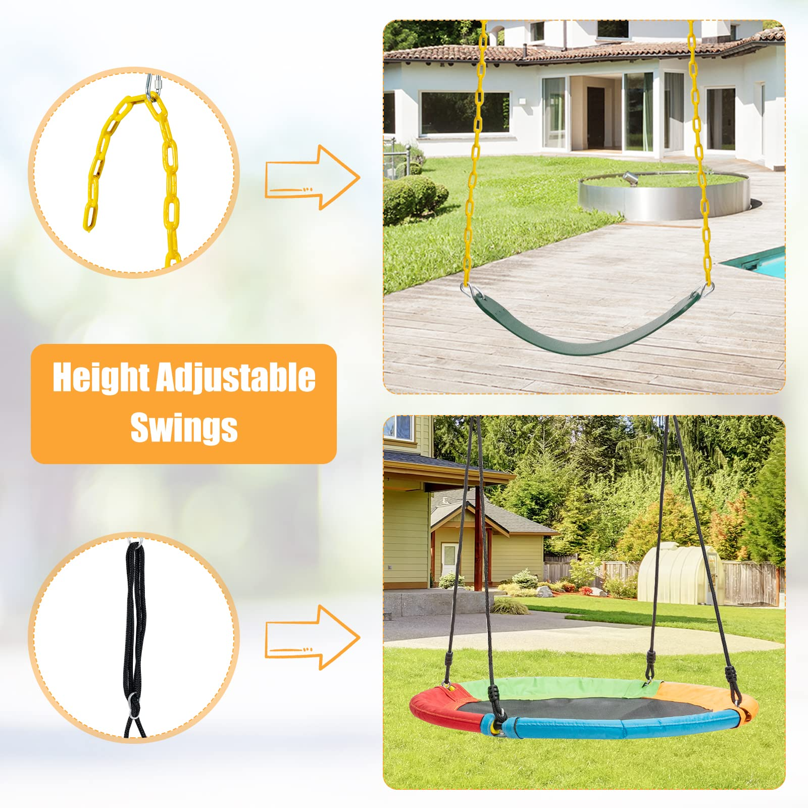 Kids Toddler Toy Adjustable Saucer Swing and Heavy Duty Belt Swing Seat for Indoor Outdoor Activity INFANS
