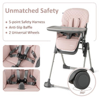INFANS Baby High Chair, Convertible Quick Folding Portable Highchair for Babies with Wheels Removable Tray