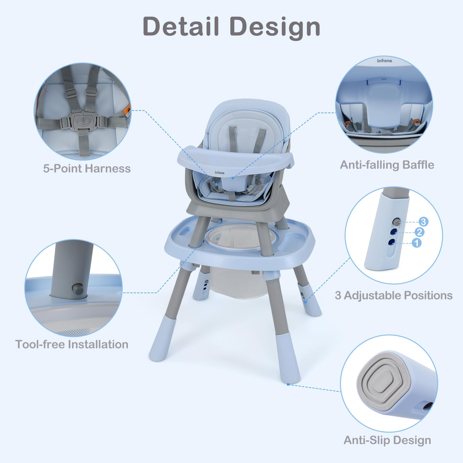 INFANS 9 in 1 High Chair, Convertible Baby Highchair, Table and Chair Set Building Block Infant Dining Booster Seat