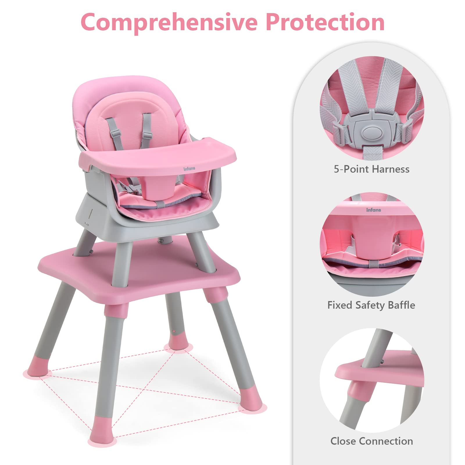 INFANS 8 in 1 Baby High Chair, Convertible Highchair for Babies and Toddlers, Infant Dining Booster Seat, Kids Stool Table Chair Set