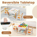 INFANS Kids Table and Chair Set, 4 in 1 Building Block Wooden Activity Desk with Reversible Tabletop for Toddlers