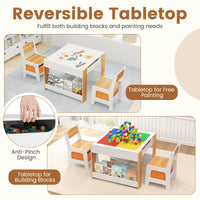 INFANS Kids Table and Chair Set, 4 in 1 Building Block Wooden Activity Desk with Reversible Tabletop for Toddlers