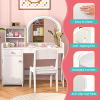 INFANS Kids Vanity, Princess Makeup Desk and Chair Set with Lights Mirror, Pretend Play Vanity Set for Toddler Girls