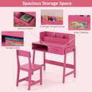 INFANS Table and Chair Set, Toddler Wooden Student Study Desk with Chair Storage Hutch Compartments Drawers