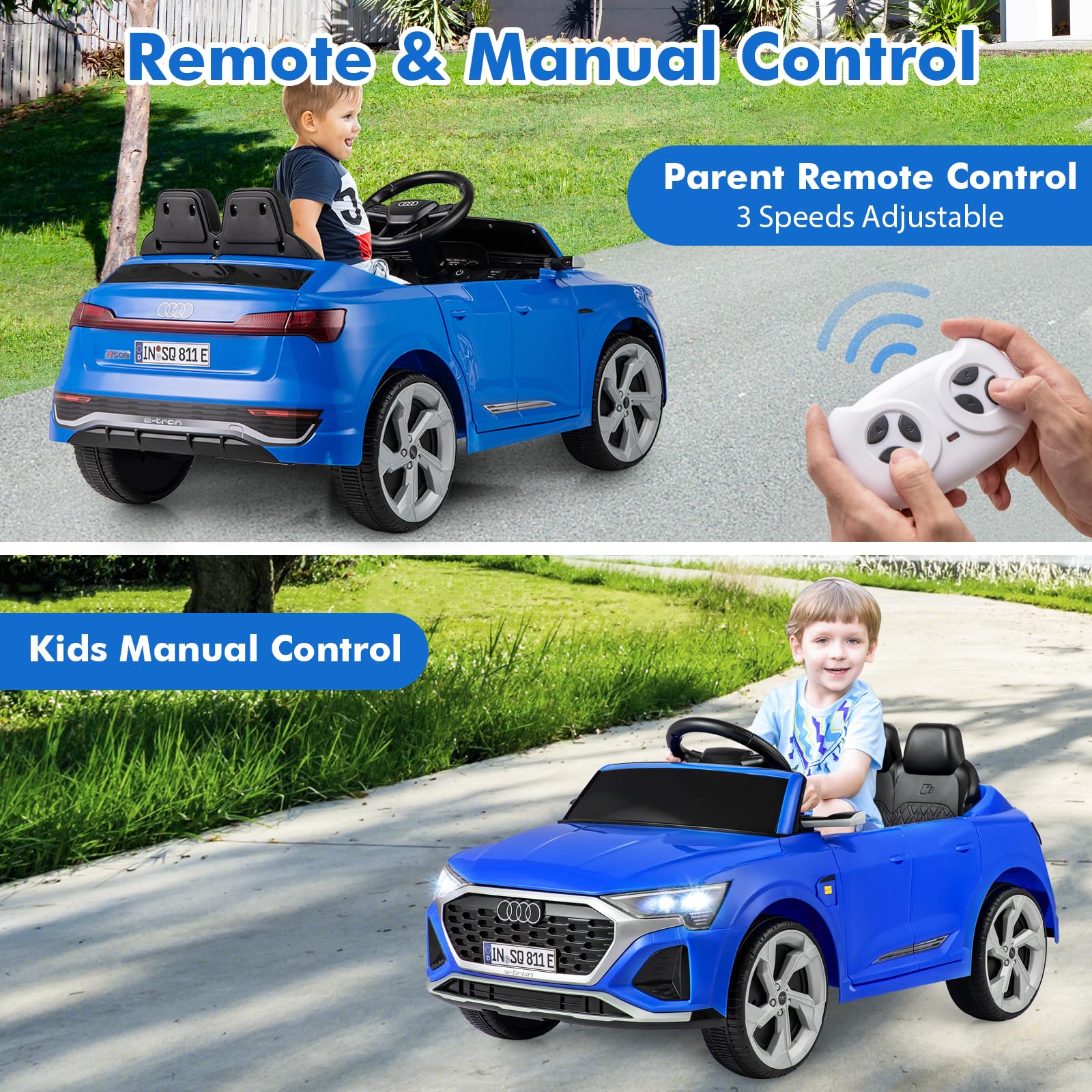 INFANS Licensed Audi SQ8 Ride on Car, Battery Powered Electric Vehicle for with Remote Control, Adjustable Music, LED Lights