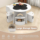 INFANS Toddler Table and Chair Set with 4 Storage Stools, Wooden Flower Shaped Nesting Table with Blackboard Drawers
