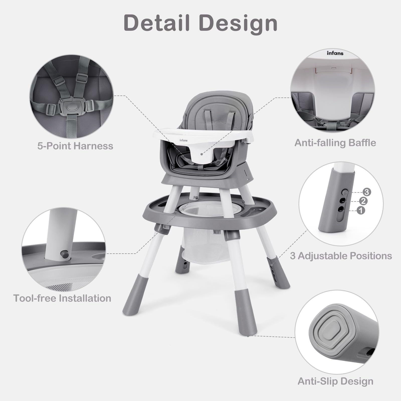 INFANS 9 in 1 High Chair, Convertible Baby Highchair, Table and Chair Set Building Block Infant Dining Booster Seat