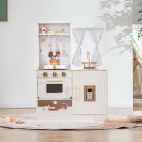 INFANS Kids Kitchen Playset, Toddler Wooden Pretend Cooking Set Microwave, Simulation Play Kitchen Toy for Children