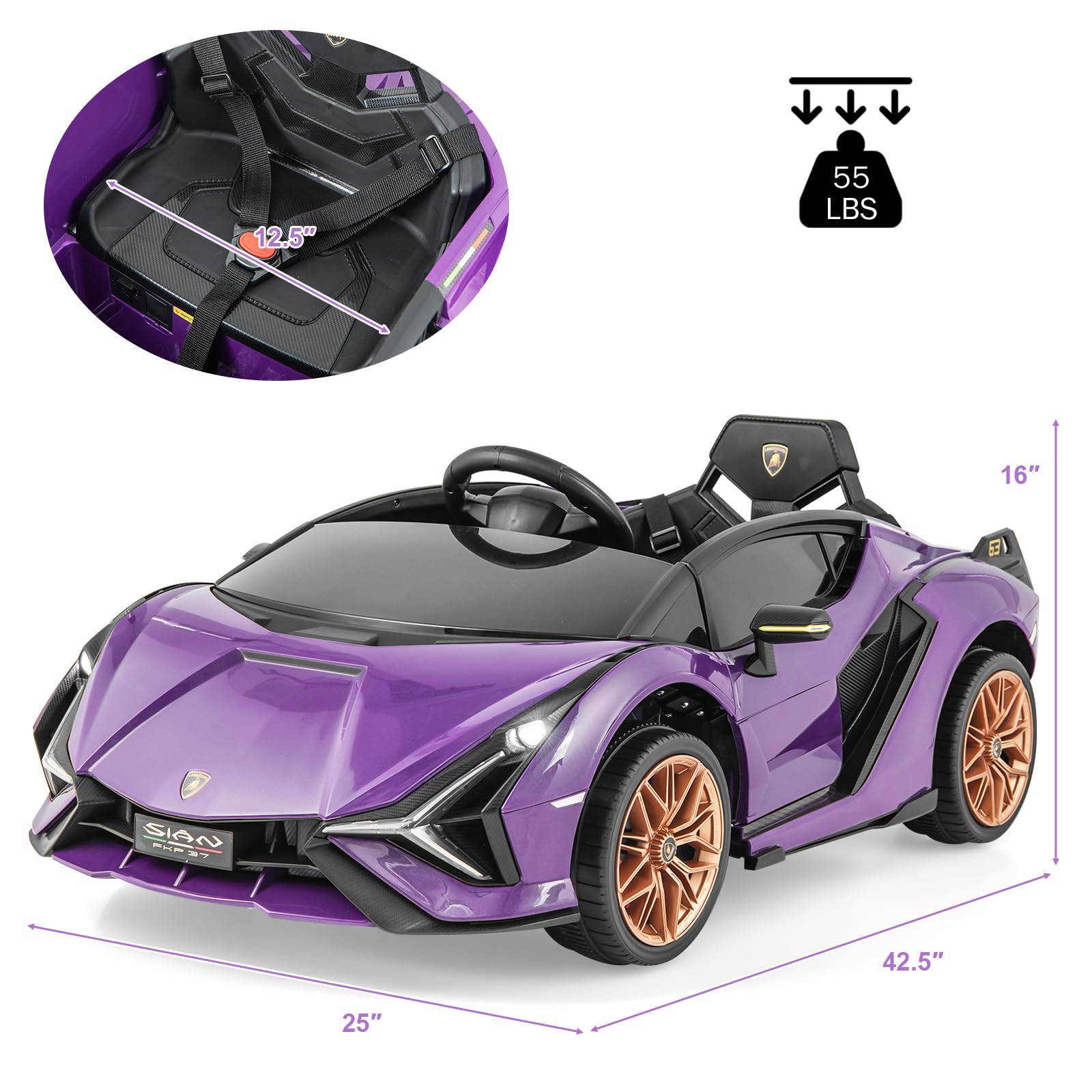 INFANS 12V Licensed Lamborghini Sian Kids Ride on Car with Parent Remote Control, Electric Toy Roadster Carbon Fiber Textured