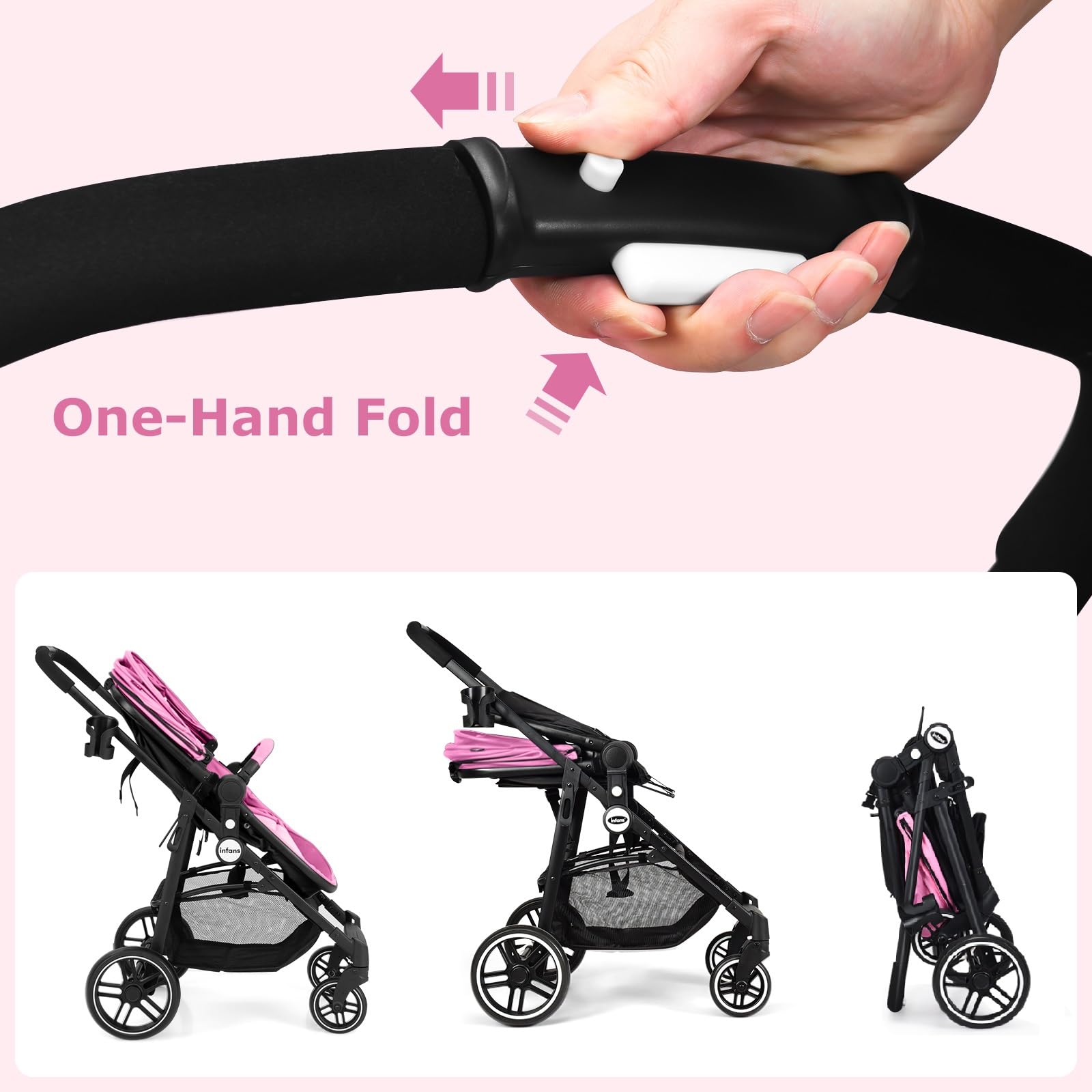 INFANS 2 in 1 Baby Stroller, High Landscape Infant Stroller, Foldable Pushchair