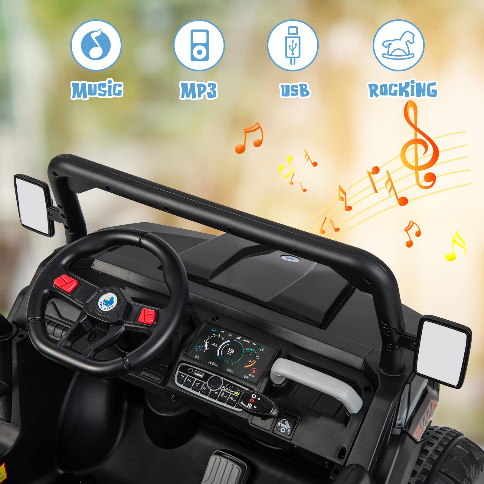 INFANS 2 Seater Ride on UTV, 12V Kids Electric Vehicle Dump Truck, Toddlers Battery Powered Car with Music
