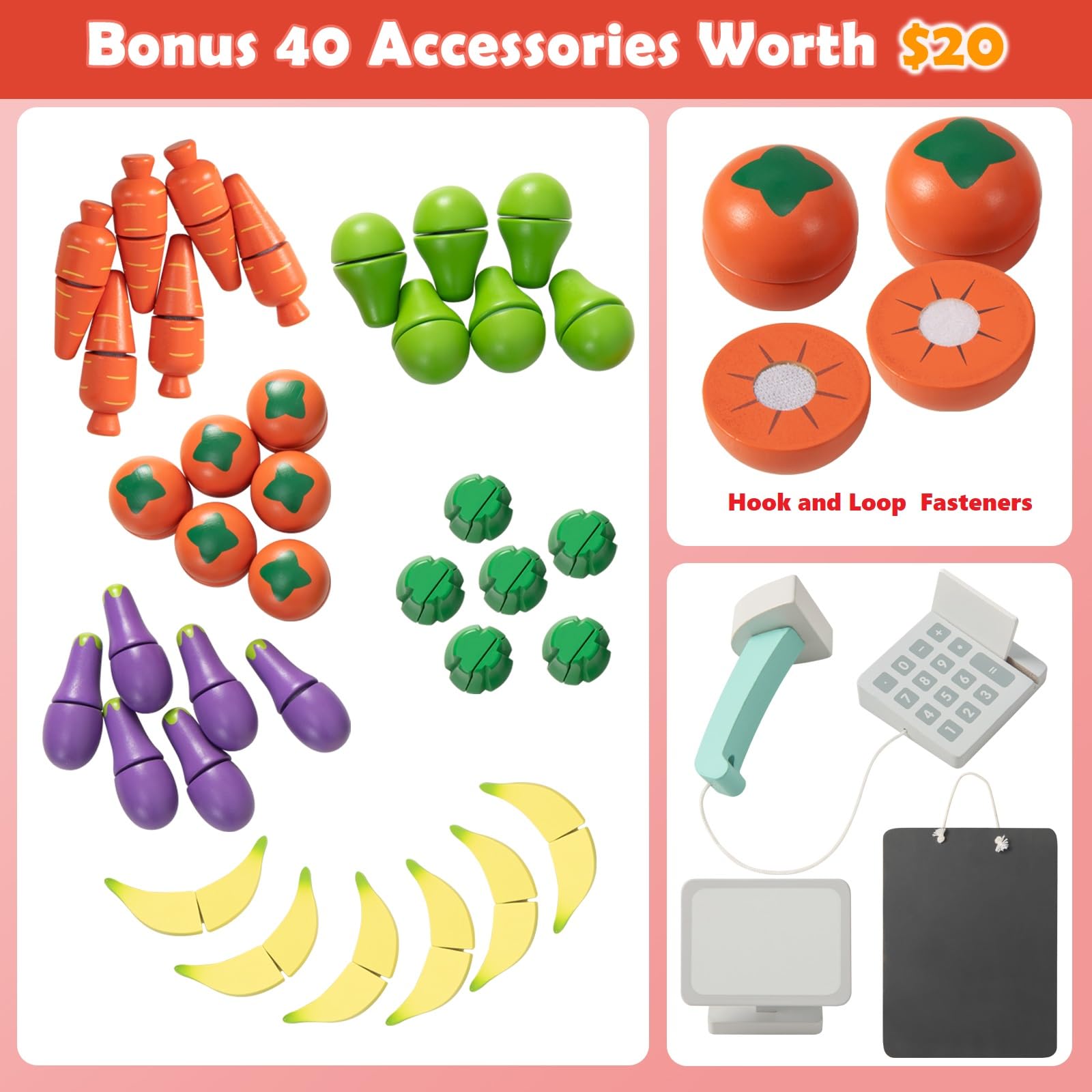 INFANS Grocery Store Marketplace Toy, Kids Wooden Market Stand Pretend Play Set
