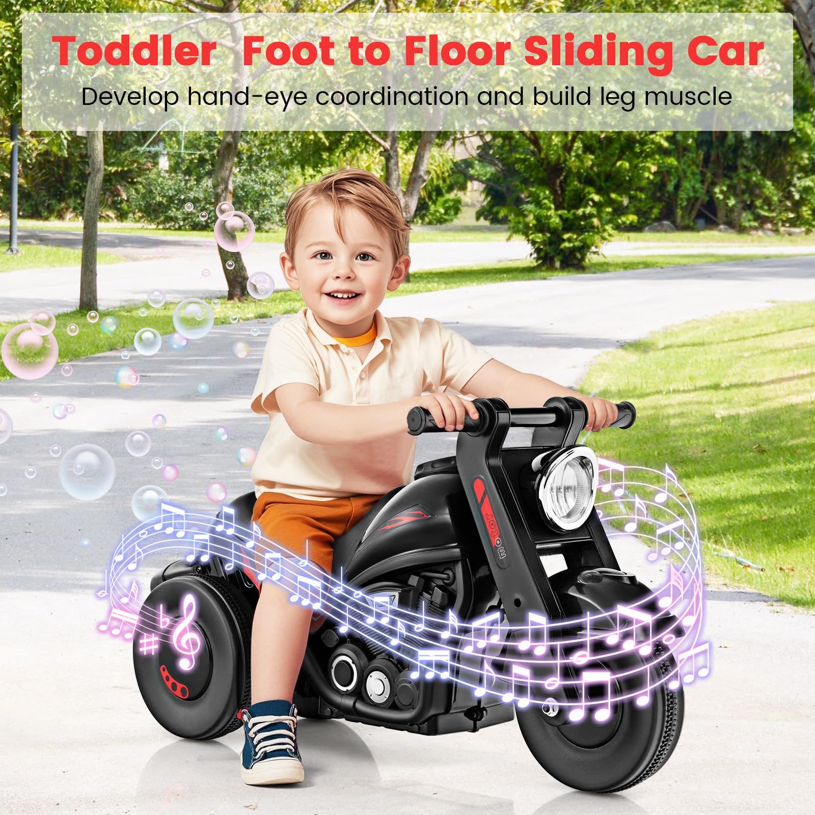 INFANS Ride on Push Car, Foot-to-Floor Sliding Car for Toddlers Kids Motorcycle with Bubble Maker, 3 Wheels Ride on Toys
