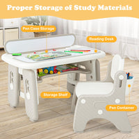 INFANS Kids Table and Chair Set, Activity Table with Magnetic Drawing Board Adjustable Height, Toddler Plastic Furniture Table