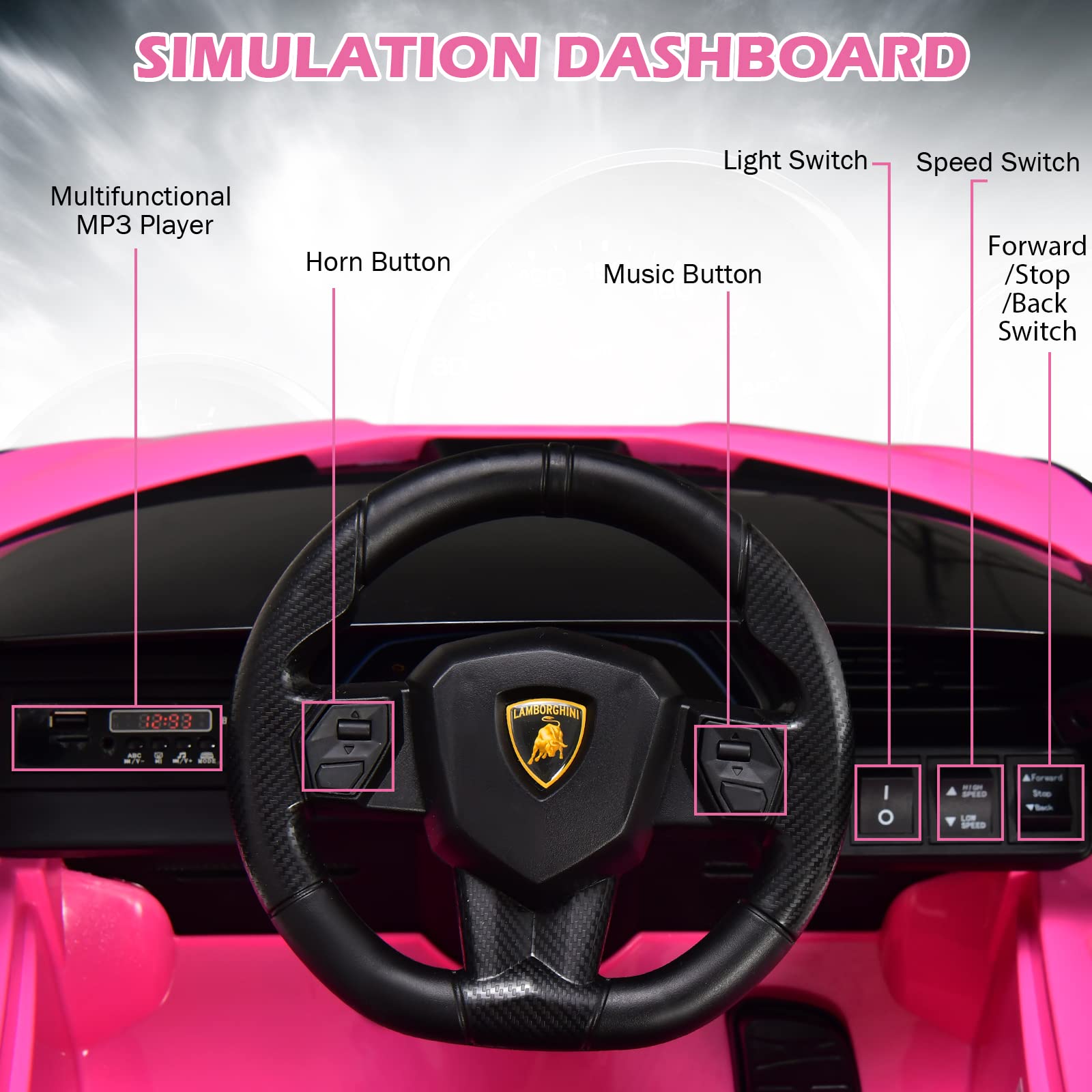 INFANS 12V Licensed Lamborghini Sian Kids Ride on Car with Parent Remote Control, Electric Toy Roadster Carbon Fiber Textured