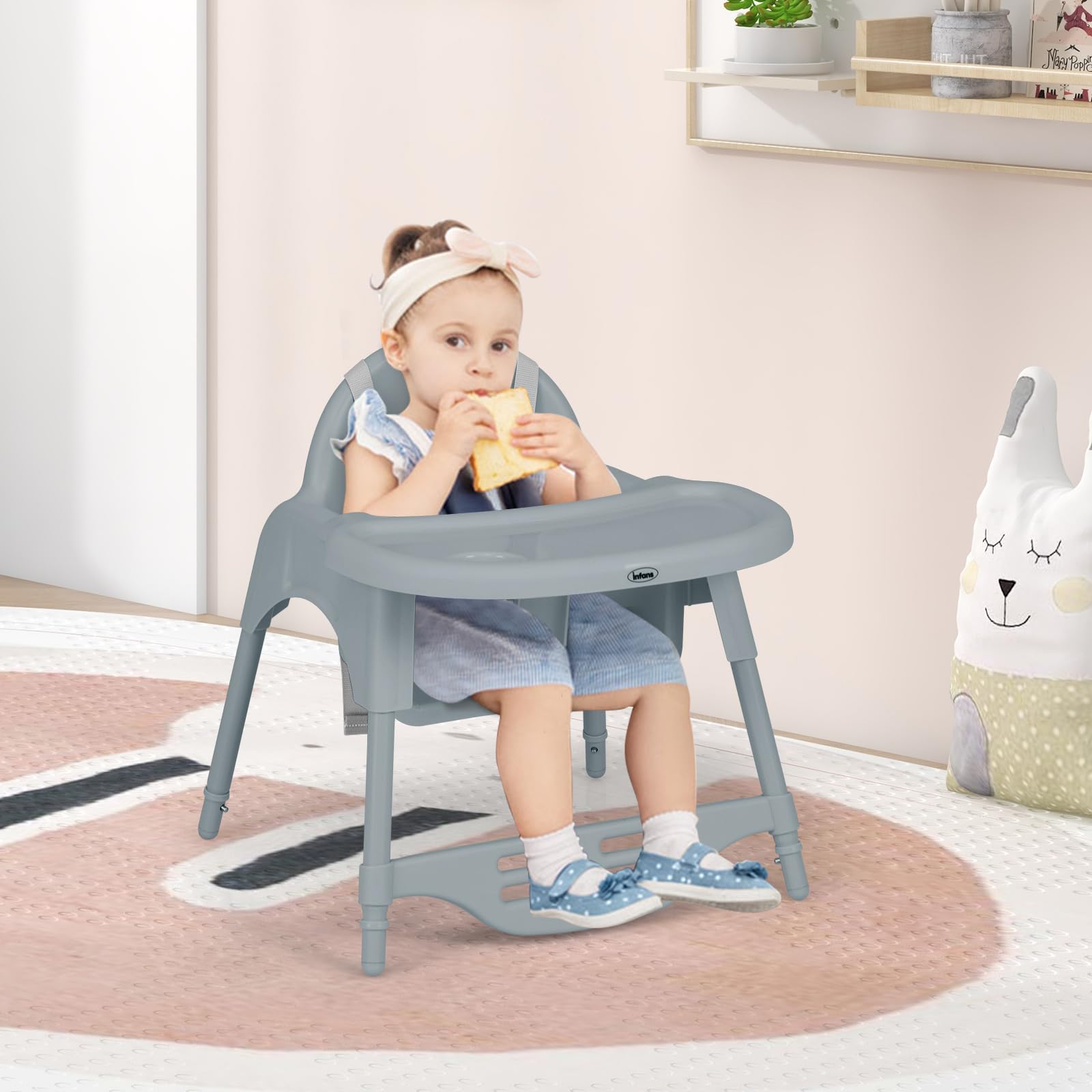 INFANS 4 in 1 Baby High Chair, Convertible Highchair for Babies and Toddlers, Infant Feeding Highchairs with Removable Tray Adjustable Footrest